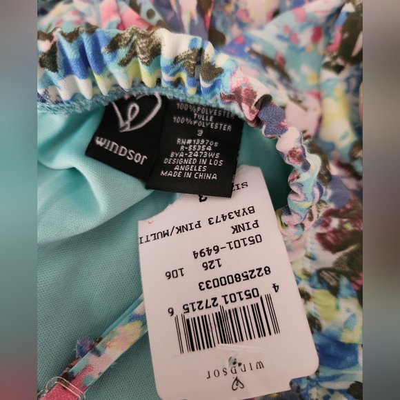 NWT Windsor Green Blue Sleeveless Floral Lined Tulle Party Dress Size 3 - Picture 3 of 3